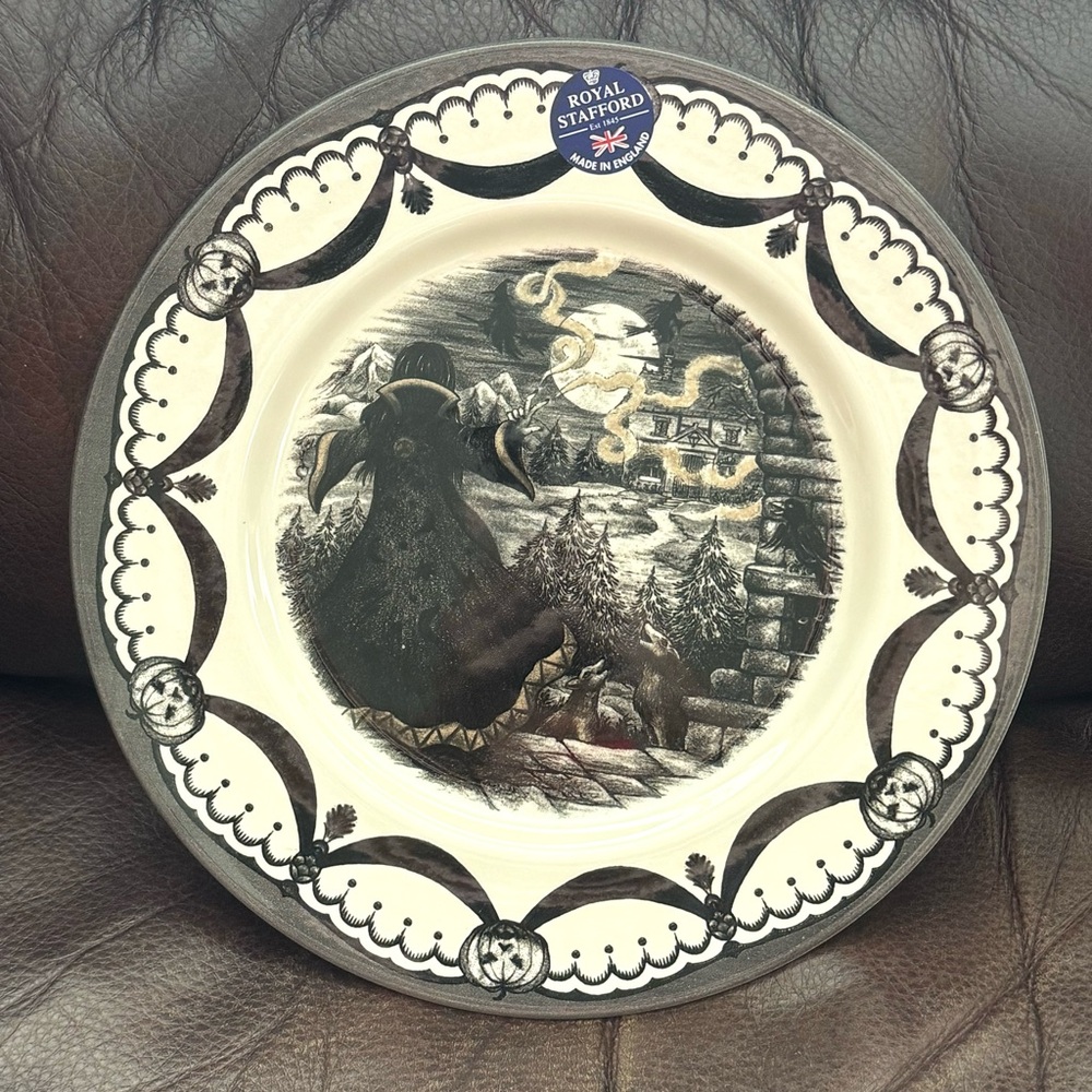 Royal Stafford The Guardian 11” Halloween Dinner Plate - Warlock Wolves Witches